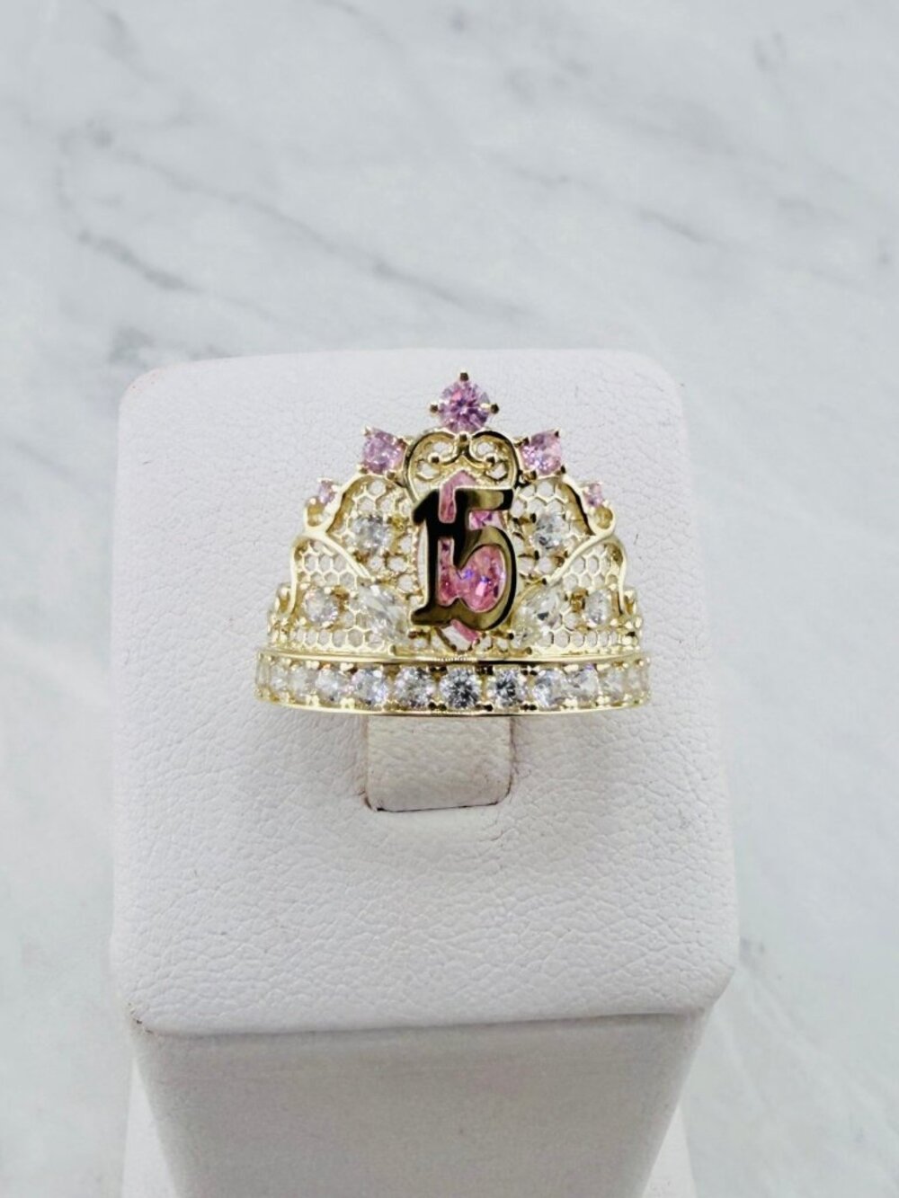 ✨ 10K Solid Gold Sweet 15 Ring crown– 15 Años ✨Anillo en oro corona quinceañera